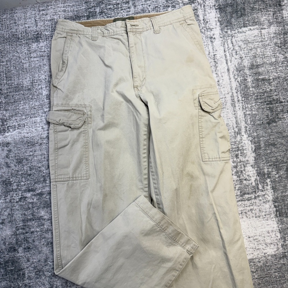 Y2K Old Navy Cargo Pants Men 33x34 (32x32) Beige Twill Distressed Straight Skate - Picture 2 of 15